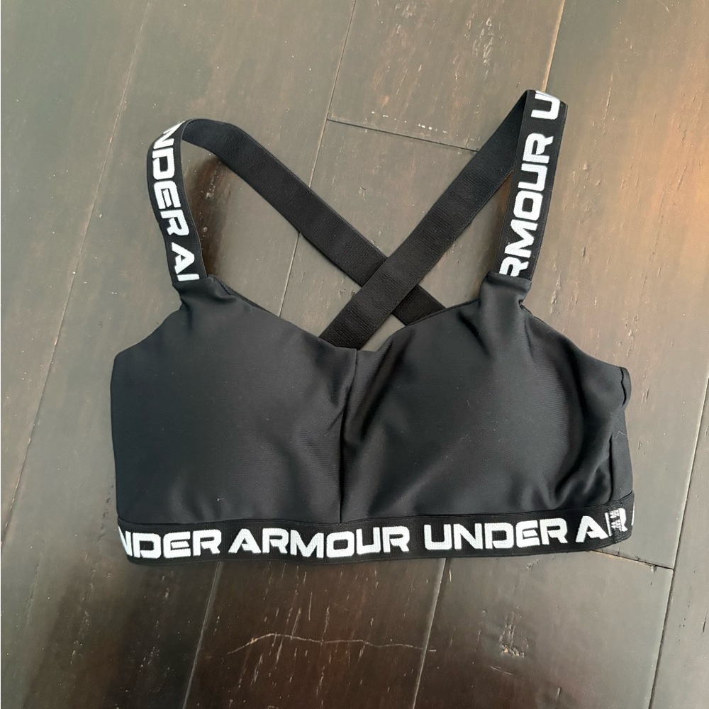 Under Armour Black Sports Bra with White Logo Band